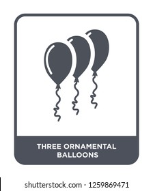 three ornamental balloons icon vector on white background, three ornamental balloons trendy filled icons from Party collection, three ornamental balloons simple element illustration