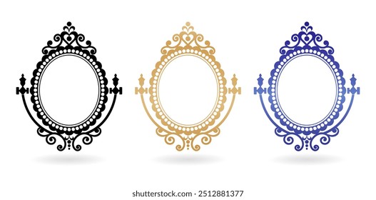 three ornamental frames with ornate designs isolated white backgrounds for screen printing, paper craft printable designs, wedding invitation emblem cover, stationery design material print paper badge