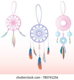 
three ornaments with feathers "dream catcher"