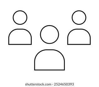 Three outlined figures are displayed in a minimalistic style with one figure in the front and two behind, suggesting teamwork or community. Ideal for business planning, team management, social
