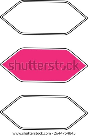 Three outlined hexagon shapes stacked vertically, the middle one filled with pink color on a white background.