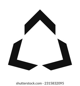 Three outward-pointing chevron stripe arrows. A group of black v-shape symbols. Isolated on a white background.