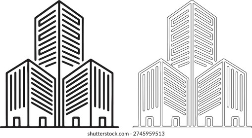 Three overlapping abstract building with line architecture