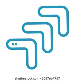 Three Overlapping Blue Boomerang-Shaped Line Art Elements