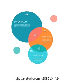 Three overlapping circles infographic. Venn diagram slide template vector illustration.