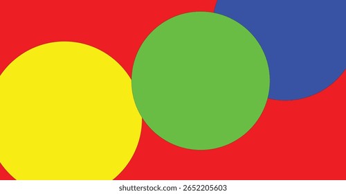 Three overlapping circles of primary colors—red, yellow, and green—create a vibrant abstract design.
