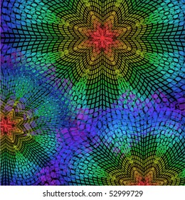 Three overlapping rainbow flowers with black background