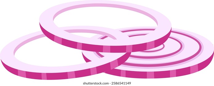 Three overlapping slices of red onion, showing their vibrant purple color and concentric rings, creating a visually appealing arrangement perfect for culinary or food related designs