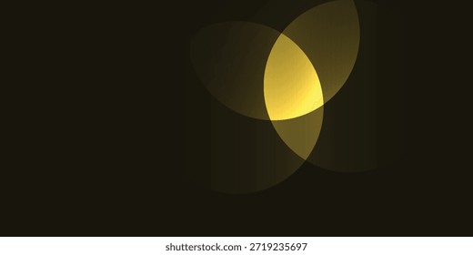 Tres círculos de luz amarilla superpuestos crean una imagen abstracta y moderna sobre un fondo oscuro, con un área central brillante donde se cruzan, perfecta para el diseño contemporáneo.