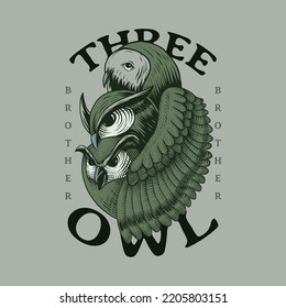 Three owl brother together illustration