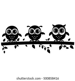 three owls on a branch