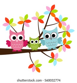 Three Owls sitting on the branch