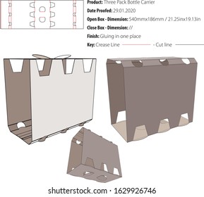 Three Pack Bottle Carrier template die cut vector