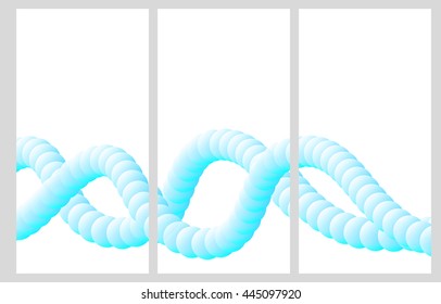 Three pages of the brochure. Blue cables or pipes on a white background.
