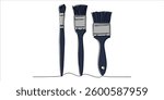 three paint brush, Self drawing animation one continuous line minimalist abstract illustration of a set of three paint brushes, created using a continuous single line hand drawn style, resembling a se