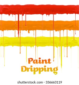 Three Paint Stripes Dripping Isolated On White Background. Photorealistic Vector Illustration. EPS 10 