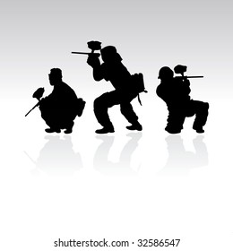 three paintball silhouettes, vector illustration