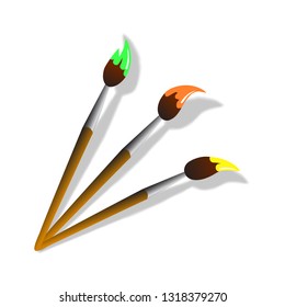 three paintbrushes and paint