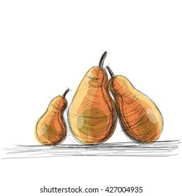 Three painted ripe pears