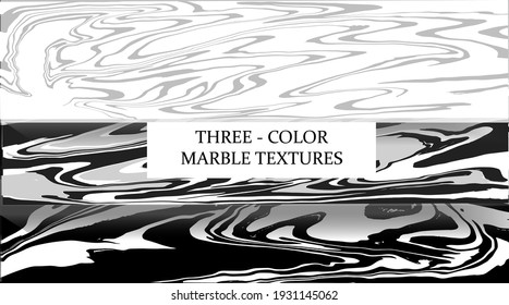 three paintings with marbling. Marble texture. Splash of paint. Colorful liquid. It can be used for poster, brochure, invitation, cover, catalog. Vector illustration