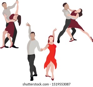 Three pair dancing illustration. Vector.