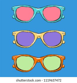 Three pairs of sunglasses on the background.