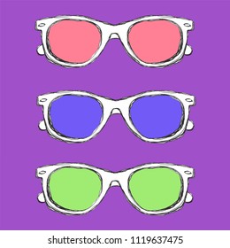 Three pairs of sunglasses on the background.