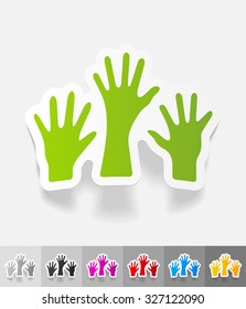 three palm paper sticker with shadow. Vector illustration