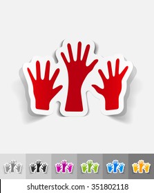 three palm paper sticker with shadow. Vector illustration