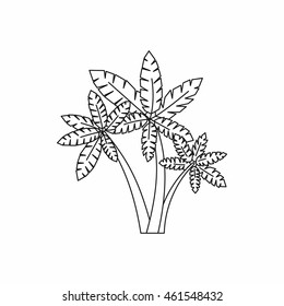 Three palm trees icon in outline style isolated on white background. Flora symbol