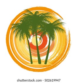 Three palms and abstract sunny background.