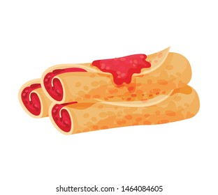 Three pancakes with waiting. Vector illustration on background.