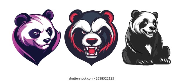Three Panda Bear Designs Artistic Illustrations of Pandas in Varying Styles