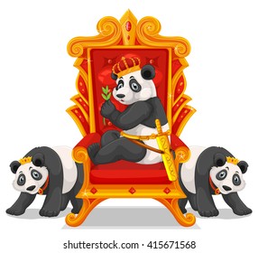 Three pandas at the throne illustration