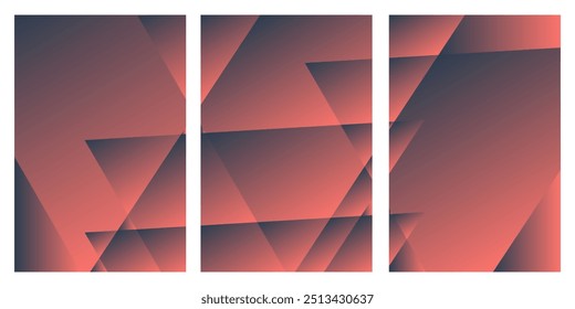 Tres paneles con Formas geométricas superpuestas en tonos de rojo y gris.