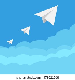 Three paper airplanes, wireless conversations, vector