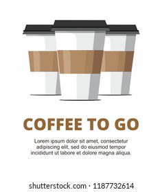 Three Paper cup of coffee on white background. Vector Illustration 