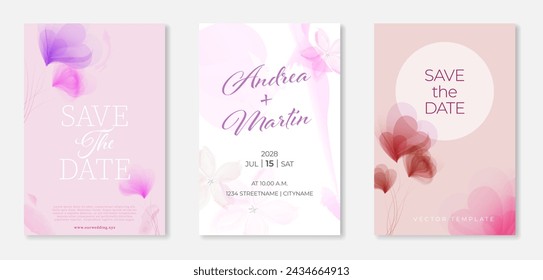 Three paper frames with abstract watercolor flowers - background for your wedding announcement. Vector illustration.