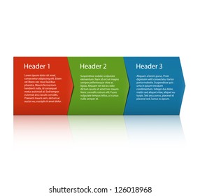 Three paper labels pointing on each other oriented horizontally. EPS10 vector.