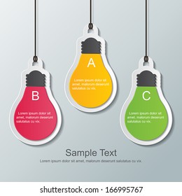 three paper light bulb signs hanging on the wall. vector.