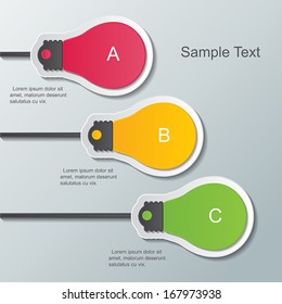 three paper light bulb signs on the wall. infographic elements. vector.