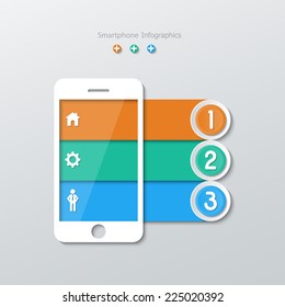 three paper options within smartphone screen infographics in flat design style. vector.
