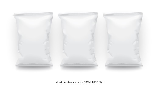 three paper, plastic white packages mock up vector