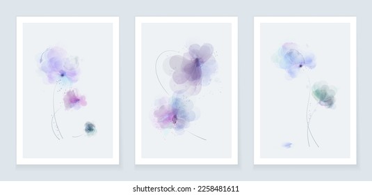 Tres afiches de papel con flores de acuarela abstractas - ilustración vectorial