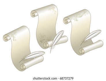 Three paper scrolls with floral pattern