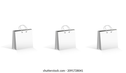 Three paper shopping carrier bags with reflections and copyspace for your branding, marketing or advertising. Vector illustration.