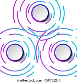 Three paper stickers surrounded by colorful circles. Simple infographic elements.