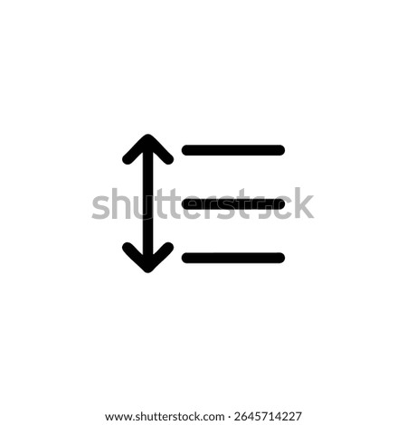 Three parallel lines with a vertical double arrow indicating line spacing or leading. Black 1.5px monoline strokes, flat 2D vector.