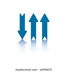 Three Parallel Vertical Arrows, Left One Pointing Down, Center One and Right One Pointing Up, All Reflecting on Bottom Plane