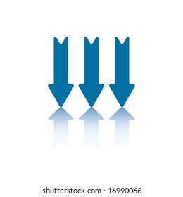 Three Parallel Vertical Arrows Pointing Down And Reflecting on Bottom Plane